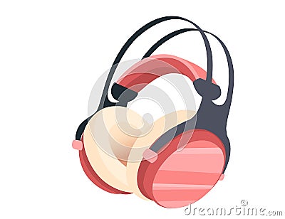 Wireless bluetooth pink color Over-Ear Headphones flat vector illustration on white background Vector Illustration