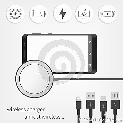 Wireless charger and Smartphone concept. Vector Illustration