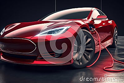 Wireless charging electric sports car red. Electromobility and ecology. T Stock Photo