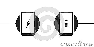 Wireless charging for smartphone . Phons on wireless charging , vecto icon on white bsckground Vector Illustration