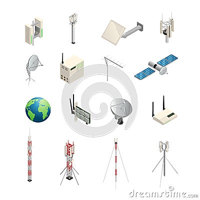 Wireless Communication Equipment Isometric Icons Vector Illustration