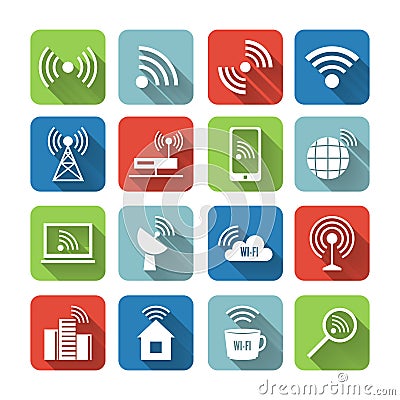 Wireless Communication Network Icons Set Vector Illustration