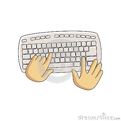 Wireless compact keyboard without numlock and user hands isolated on white background Vector Illustration