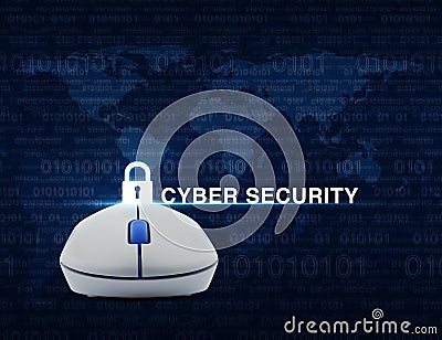 Wireless computer mouse with key icon and cyber security text ov Stock Photo