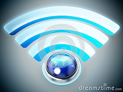 Wireless connection symbol with earth. 3D illustration Cartoon Illustration