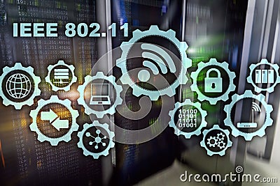 Wireless data transmission concept IEEE 802.11. Server background Stock Photo