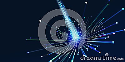 Wireless data transmission, high speed internet. Information flow in abstract cyberspace. Neural network Cartoon Illustration