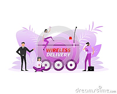 Wireless delivery icon with flat people. Vector illustration Vector Illustration