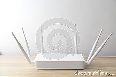Wireless device for broadband Wi-Fi 6 network in office or home. Stock Photo