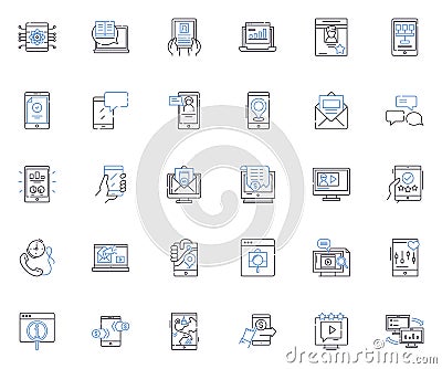 Wireless device line icons collection. Bluetooth, WiFi, LTE, G, Connection, Signal, Nerk vector and linear illustration Vector Illustration