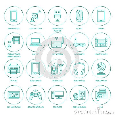 Wireless devices flat line icons. Vector Illustration