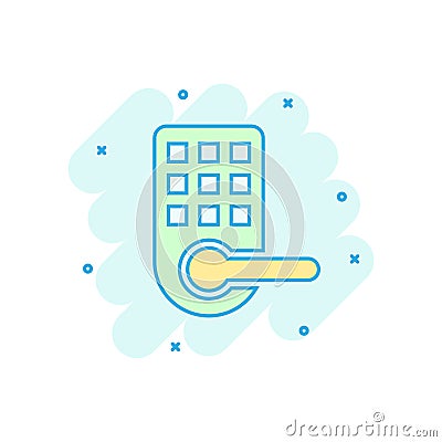 Wireless door lock sign icon in comic style. Smart home vector cartoon illustration on white isolated background. Remote system Vector Illustration