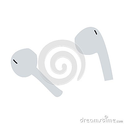 Wireless Earbud, In-Ear Headphones. Flat doodle. Wireless earphones. Personal audio equipment for podcasting, listening Vector Illustration