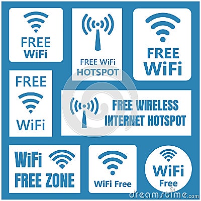 Wireless free signs set, wifi icons Vector Illustration