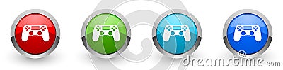 Wireless gaming controller silver metallic glossy icons, gamepad concept set of modern design buttons for web, internet and mobile Stock Photo