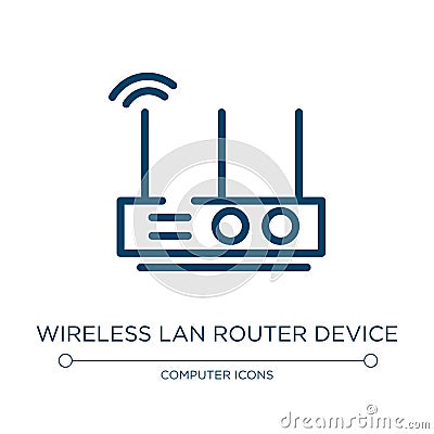 Wireless lan router device icon. Linear vector illustration from computer and media collection. Outline wireless lan router device Vector Illustration