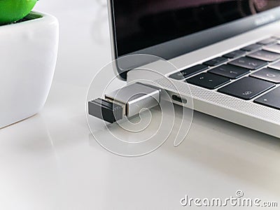 Wireless Mouse Nano Receiver with a USB Type-C Adapter Converter Stock Photo