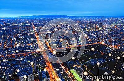 Wireless network and connection city Stock Photo