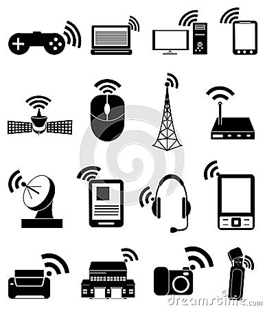 Wireless network technology icons set Vector Illustration
