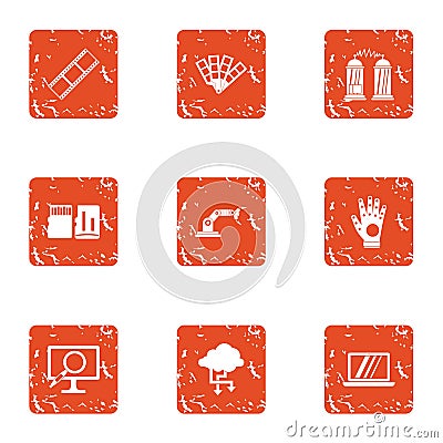 Wireless protection icons set, grunge style Vector Illustration