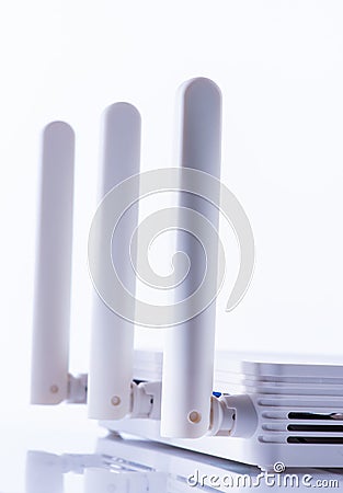 Wireless router close-up isolated on white Stock Photo