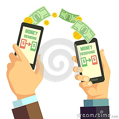 Wireless sending money with smartphone vector banking concept Vector Illustration