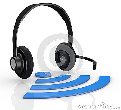 Wireless symbol and headphones Stock Photo