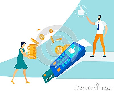 Wireless Transaction and Money Transfer Metaphor Vector Illustration