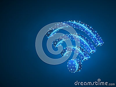 Wireless wi-fi symbol abstract neon 3d. Polygonal Vector business concept of connection, internet. Low poly wireframe Vector Illustration