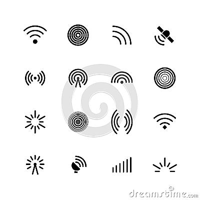 Wireless wifi and radio signals icons. Antenna, mobile signal and wave vector symbols isolated Vector Illustration