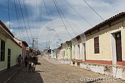 Wires connecting houses in residential area in Trinidad, Cuba Editorial Stock Photo