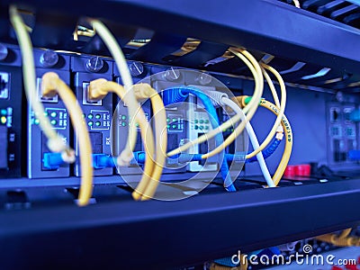 Wires connecting servers Stock Photo