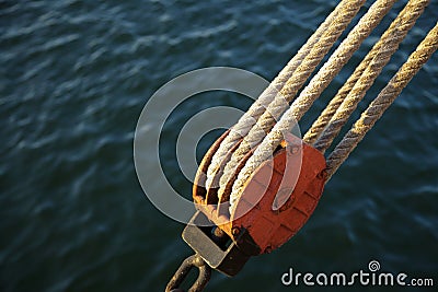 Wires, rope Detail, rigging of boat Stock Photo