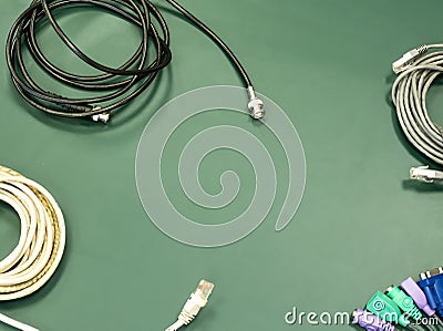 Wires for transmission of video and audio signal assorted frame Stock Photo