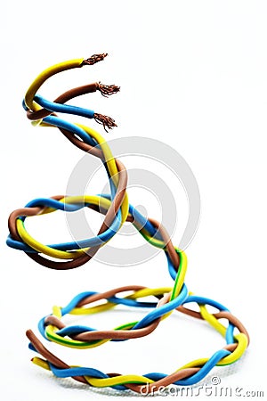 Wires used in European Single-phase electric wiring. Stock Photo