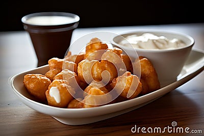 Wisconsin Cheese Curds: Battered Deep-Fried Curds as Appetizer Stock Photo