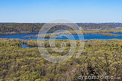 Wisconsin and Mississippi Rivers Confluence at Wyalusing Stock Photo