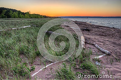 Wisconsin Point in Superior, Wisconsin is on the shore of Lake S Stock Photo