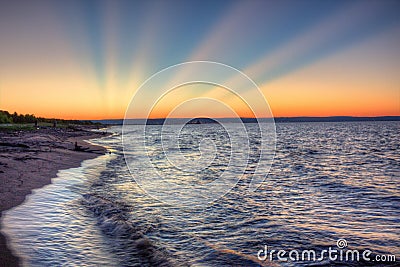 Wisconsin Point in Superior, Wisconsin is on the shore of Lake S Stock Photo