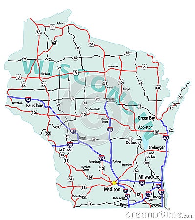 Wisconsin State Interstate Map Vector Illustration