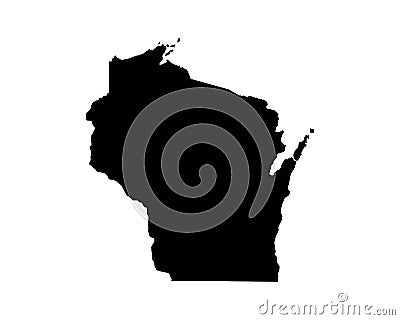 Wisconsin US Map. WI USA State Map. Black and White Wisconsinite State Border Boundary Line Outline Geography Territory Shape Vect Vector Illustration