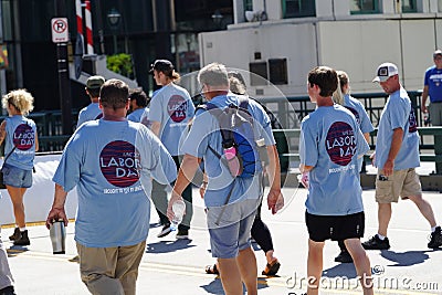 Wisconsin worker Labor Unions and Teamsters marched in the streets of Milwaukee during the Labor Day Holiday. Editorial Stock Photo