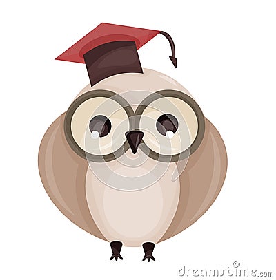 Wise Brown Owl with Glasses and Graduation Hat Vector illustration Vector Illustration