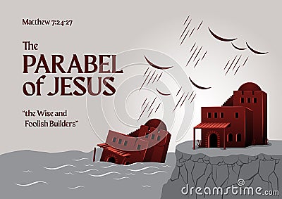 Bible stories - The Wise and Foolish Builders Vector Illustration