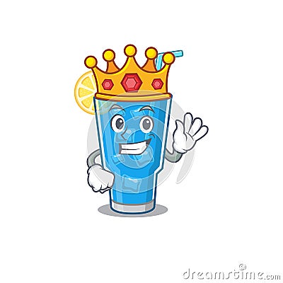 A Wise King of blue lagoon cocktail mascot design style with gold crown Vector Illustration