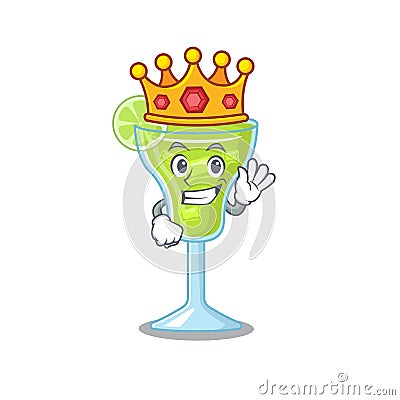 A Wise King of margarita cocktail mascot design style with gold crown Vector Illustration