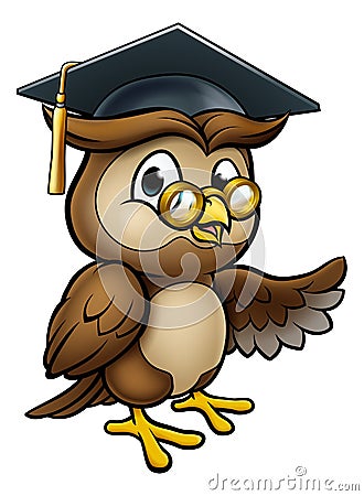 Wise Owl Cartoon Graduate Teacher Pointing Vector Illustration