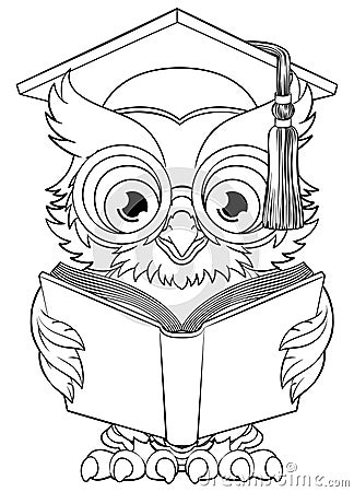 Wise Owl Cartoon Old Teacher Reading Book Vector Illustration