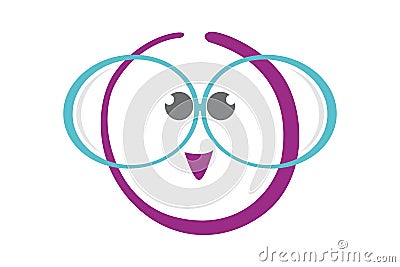 Wise owl face in blue glasses. Vector Illustration