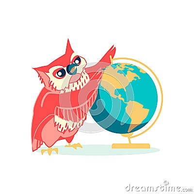 Wise owl with globe Vector Illustration